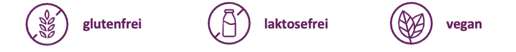 Symbol für glutenfrei Symbole für lactosefrei Symbol für vegan