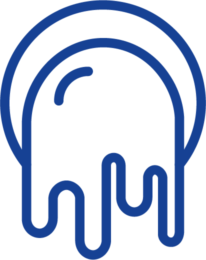 Schleim, der langsam nach unten verfließt. Frontalansicht in blau gezeichnet.