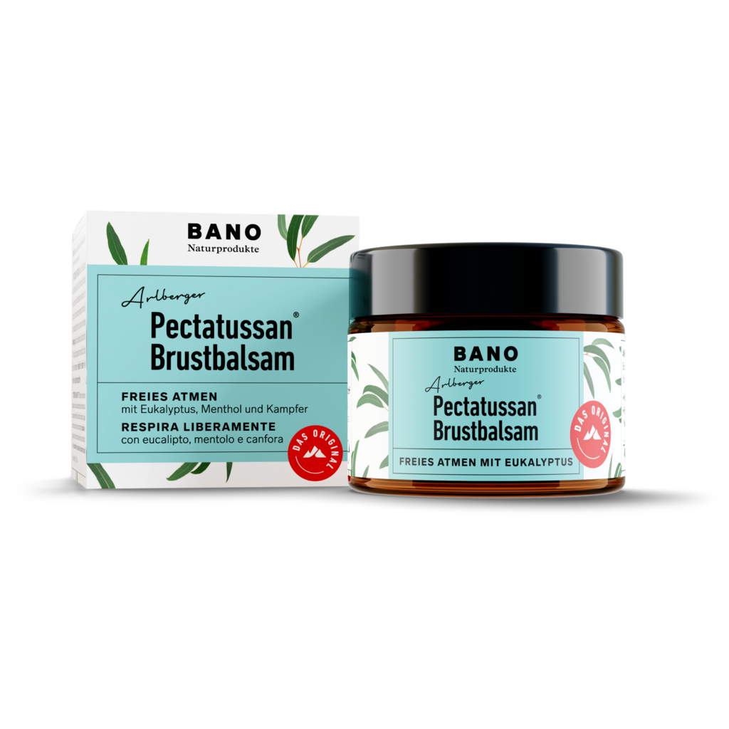 Pectatussan Brustbalsam Frontansicht Tiegel und Faltkarton