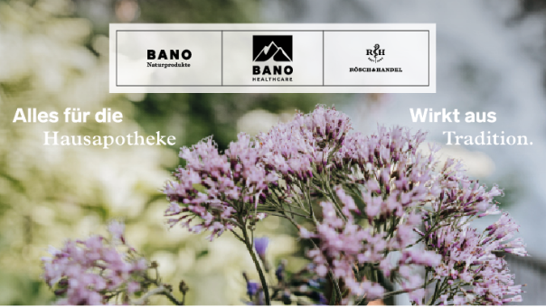 Ausschnitt Blüte Wasserdost vor Wasserfall, Firmenlogos, Alles für die Hausapotheke, Wirkt aus Tradition