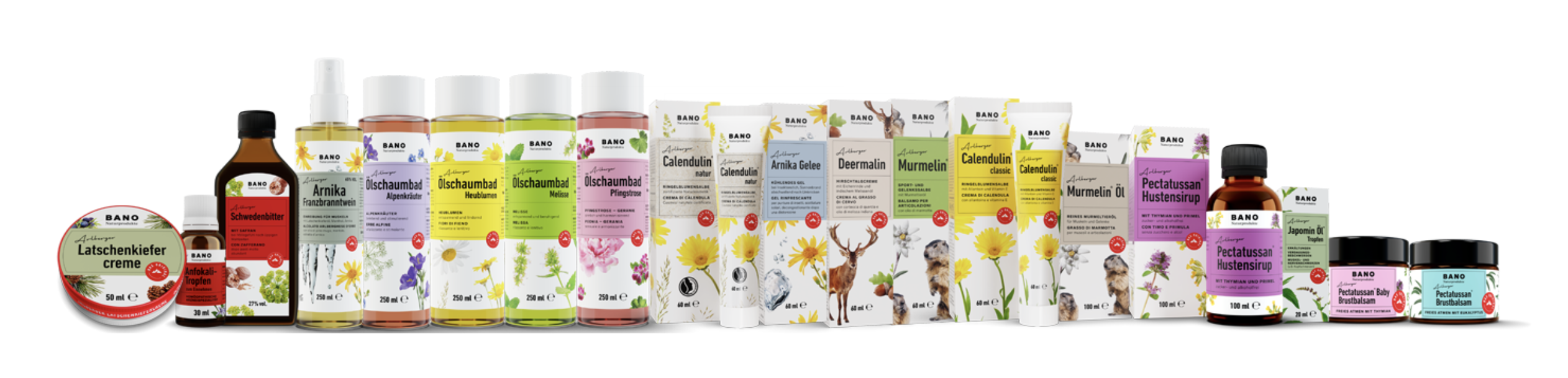 Auszug aus dem Sortiment der BANO Naturprodukte im harmonischen Design.